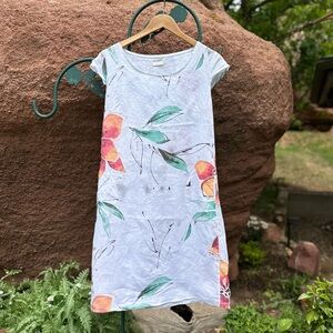 Made in Italy! Linen Dress with Bold Orange/Pink Florals and Pockets Size S